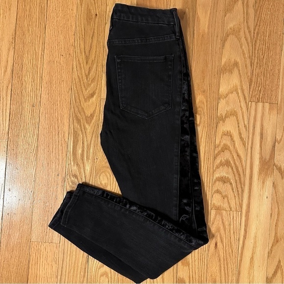 Good American jeans Good Legs Velvet Tuxedo Stripe stretch black size 6/28 - Picture 1 of 7